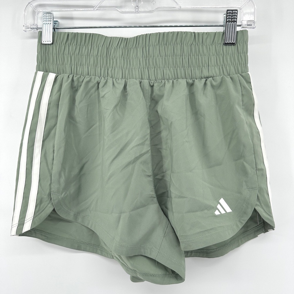 Adidas Pacer Woven High Rise Training Shorts Silver Green XS JD2292 3in Inseam